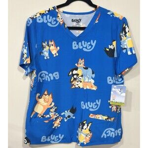 Bluey Women's Scrub Top Size L Nurse Doctor Assistant Med